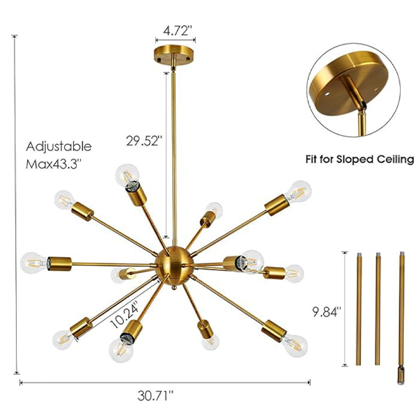 Lustres Spoutnik du milieu du siècle à 12 lumières - Image 4
