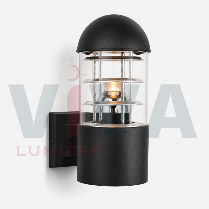 Applique murale extérieure lanterne LED noire avec diffuseur transparent