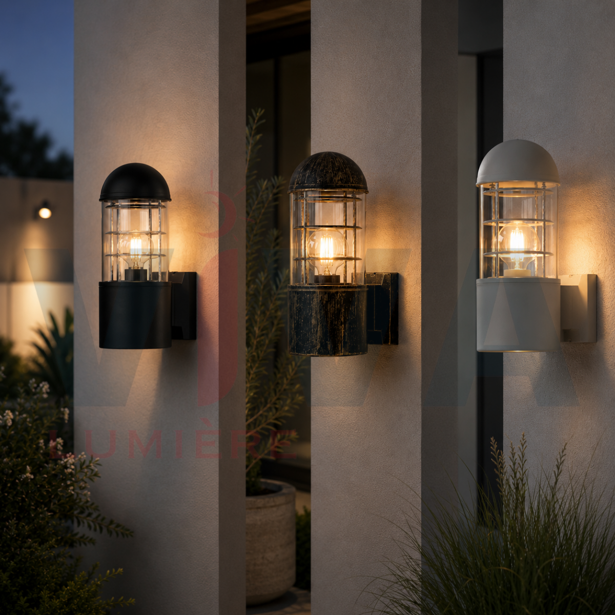 Applique murale extérieure lanterne LED installée sur façade de maison