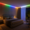 Ruban LED RGB installé dans une chambre moderne