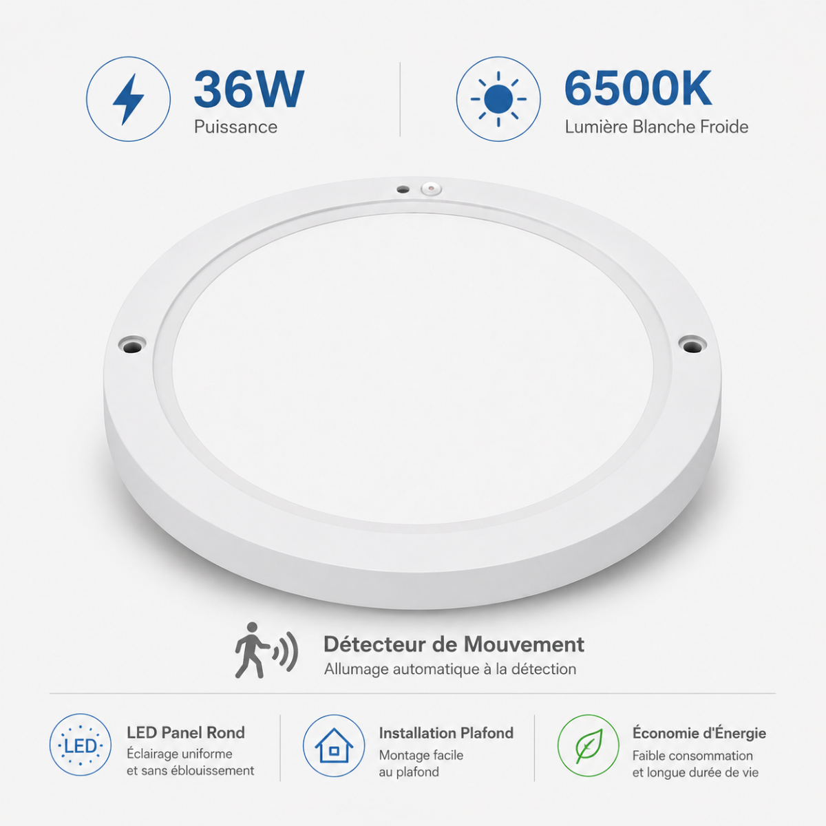 Panel LED détecteur 36W 6500K avec allumage automatique