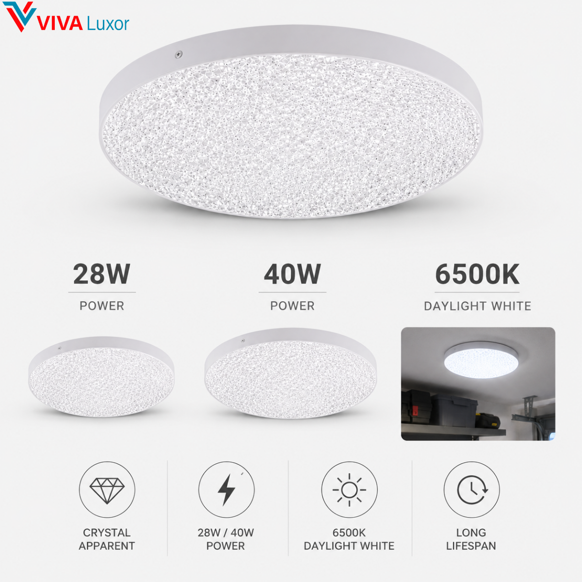 Panel LED crystal apparent 28W 40W 6500K blanc froid