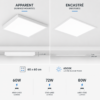 Panel LED 60x60 apparent et encastré 6500K disponible en 60W 72W 80W