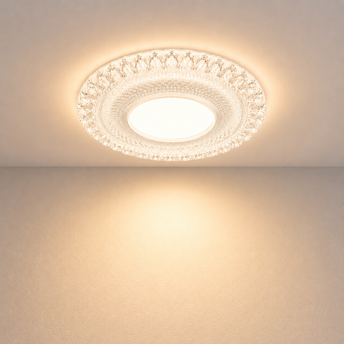 Spot encastrable crystal installé au plafond avec lumière chaude décorative