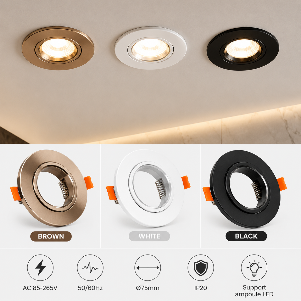 spot encastré rond orientable pour éclairage intérieur