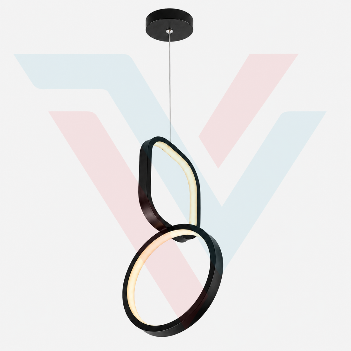 Suspension LED double anneau noire avec éclairage intégré