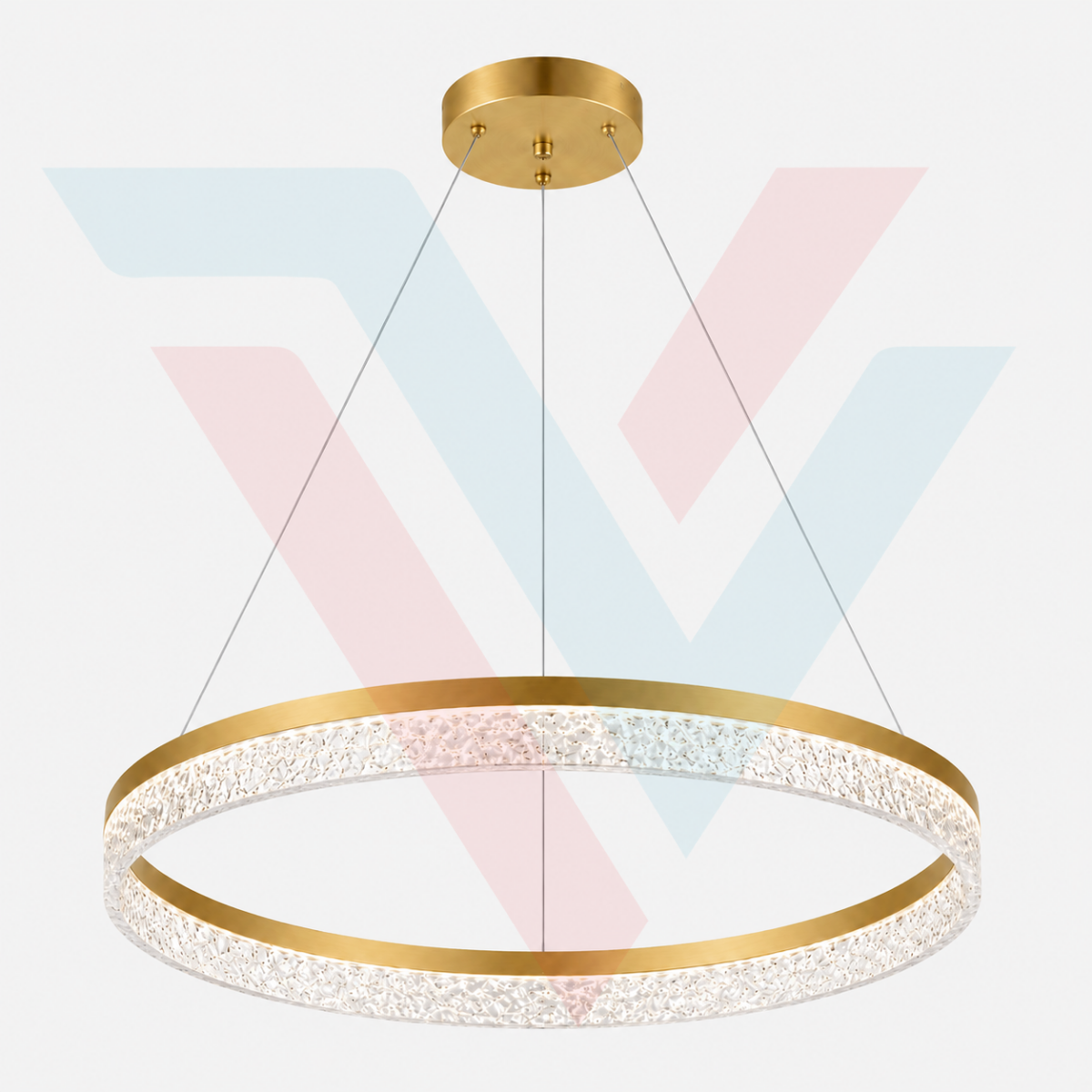 Lustre LED anneau doré effet cristal avec design circulaire moderne