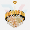 Lustre cristal rond doré et noir avec design luxe et pampilles en cristal