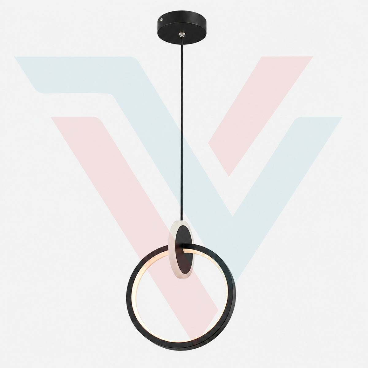Suspension LED anneau moderne noire avec éclairage intégré