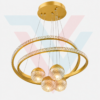 Lustre suspension doré à anneaux LED avec quatre boules lumineuses