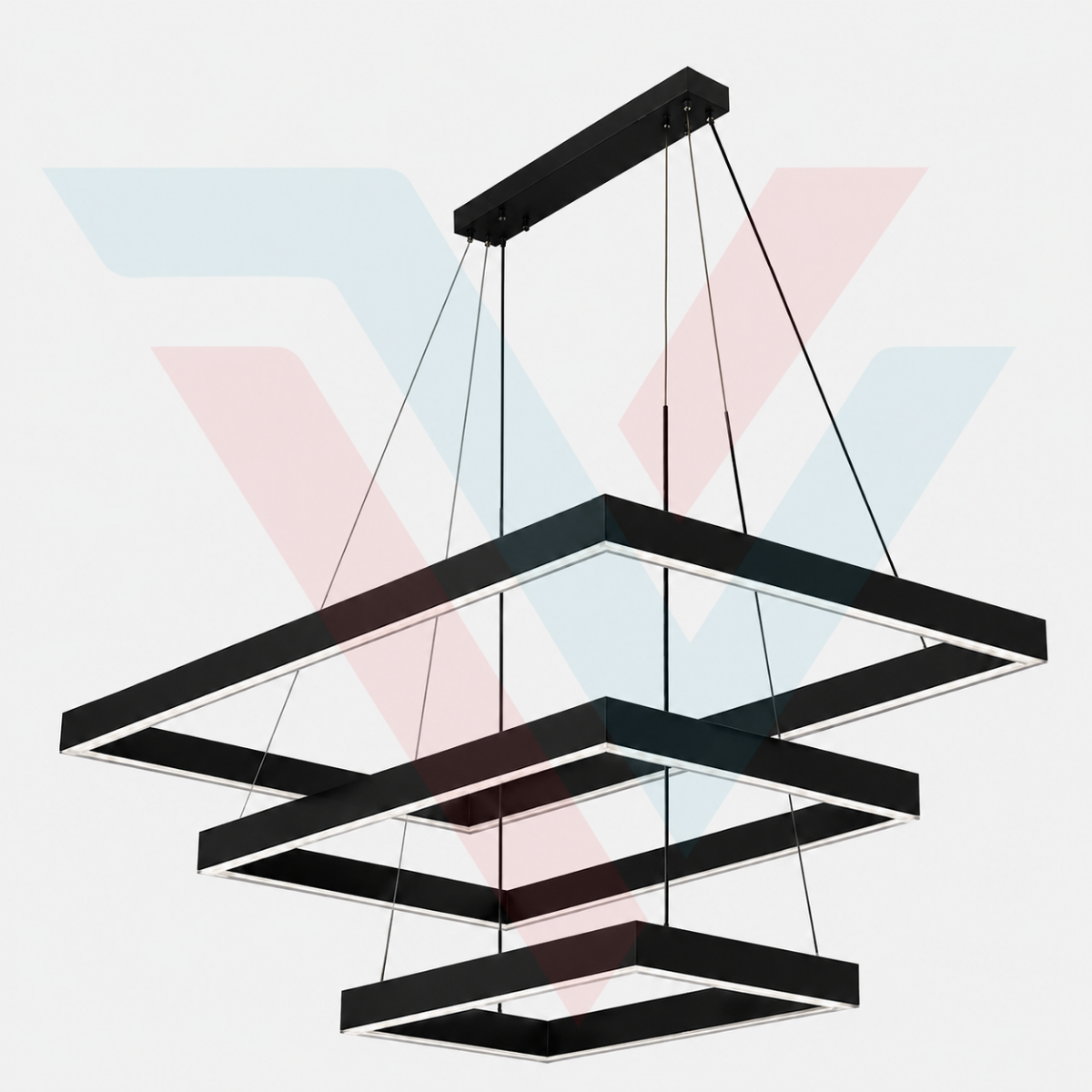 Suspension LED noire carrée avec carrés superposés design moderne