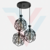Suspension triple noire avec cages métalliques et verre fumé