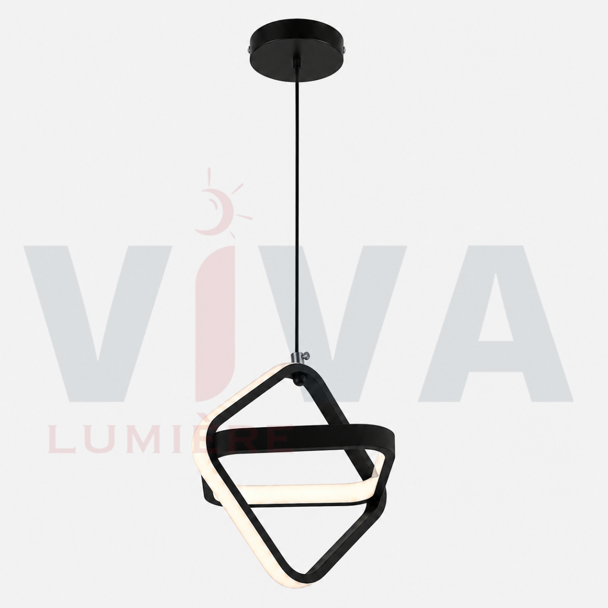 Suspension LED géométrique noire avec éclairage intégréSuspension LED géométrique noire avec éclairage intégré