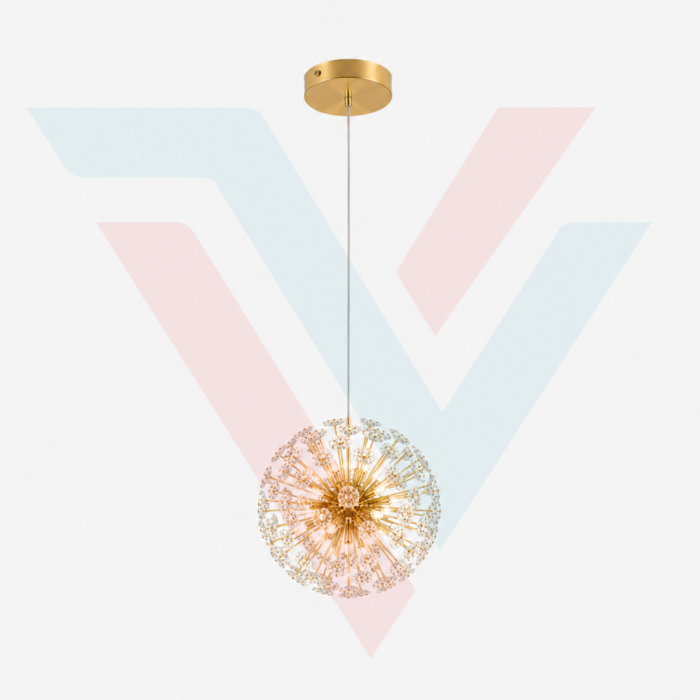 Suspension boule dorée effet cristal avec lumière décorative