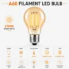 Ampoule LED A60 filament E27 2700K verre ambré pour éclairage décoratif
