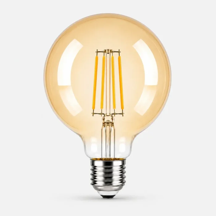 Ampoule LED G95 filament E27 avec verre ambré et lumière chaude