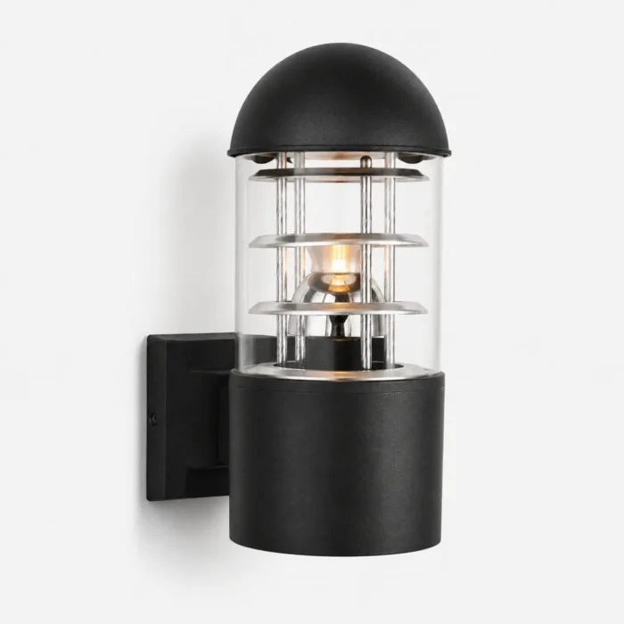 Applique murale extérieure lanterne LED noire avec diffuseur transparent