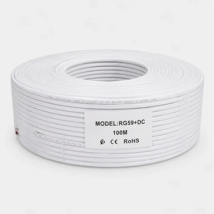 Câble caméra RG59 + DC 100m blanc pour vidéosurveillance CCTV