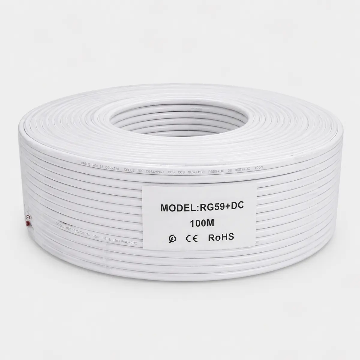 Câble caméra RG59 + DC 100m blanc pour vidéosurveillance CCTV