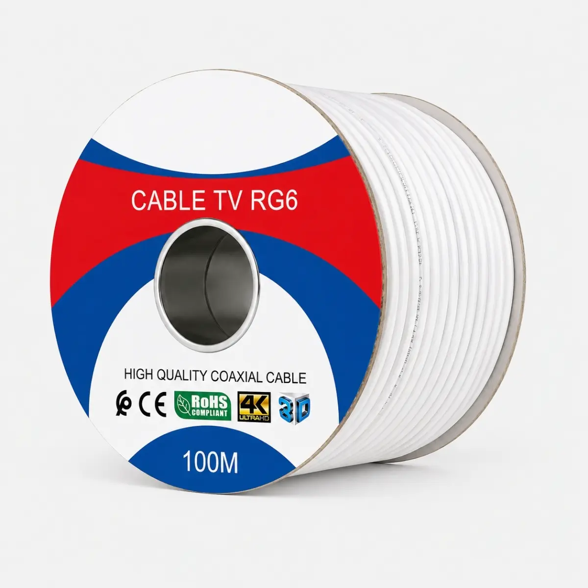 Câble coaxial RG6 TV 100m blanc