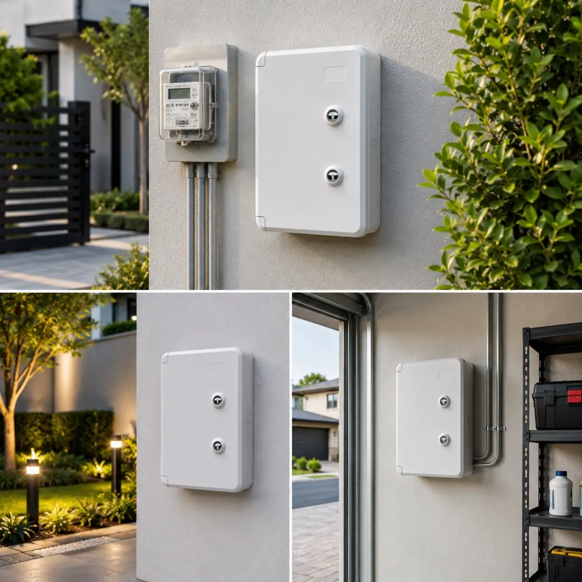 Coffret électrique étanche installé sur mur extérieur