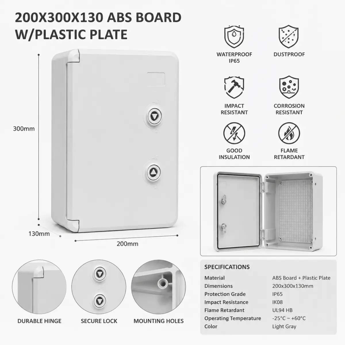 Fiche technique coffret électrique ABS IP65 avec plaque plastique