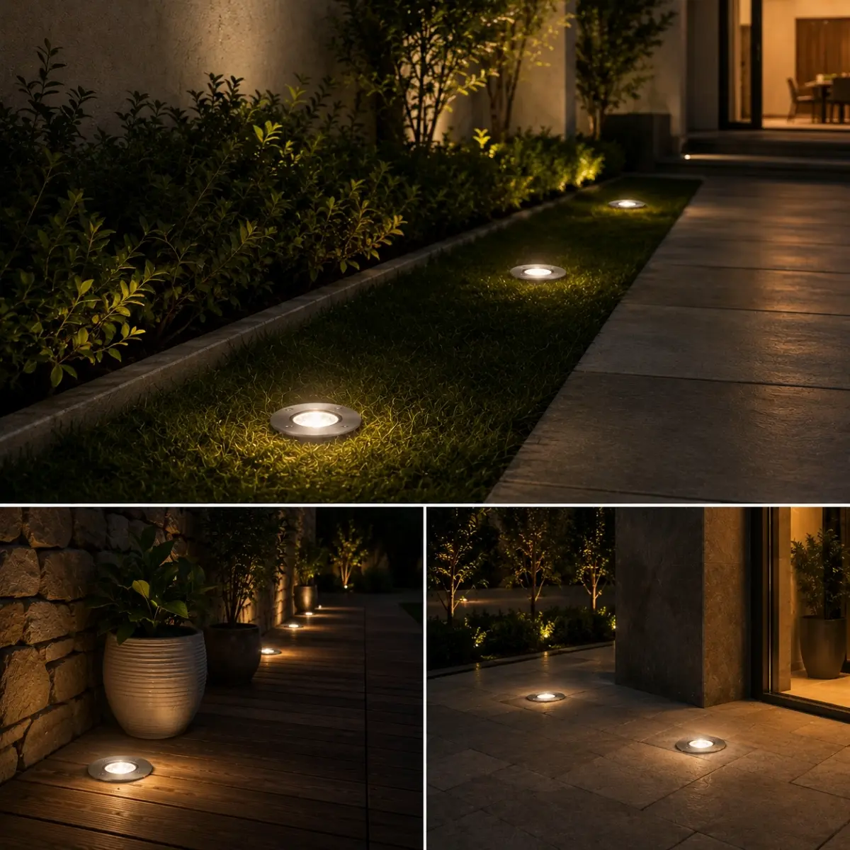 Encastre de sol LED installé dans un jardin extérieur