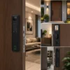 Serrure intelligente installée sur porte moderne