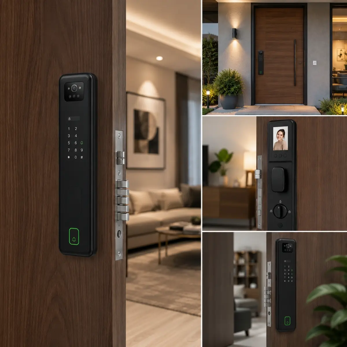 Serrure intelligente installée sur porte moderne