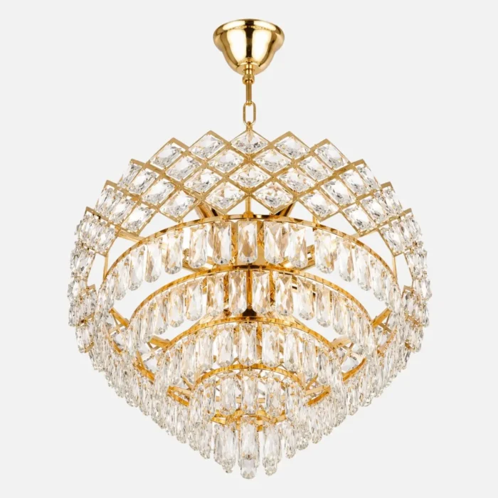 Lustre cristal doré style classique luxe avec pampilles décoratives