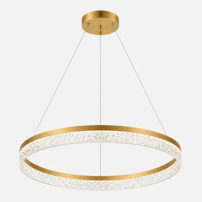 Lustre LED anneau doré effet cristal avec design circulaire moderne