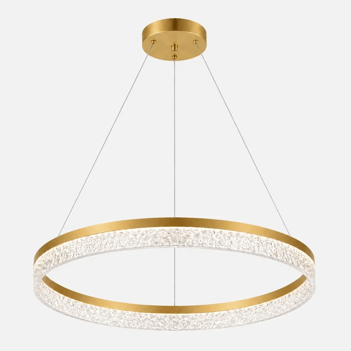 Lustre LED anneau doré effet cristal avec design circulaire moderne