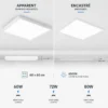 Panel LED 60x60 apparent et encastré 6500K disponible en 60W 72W 80W