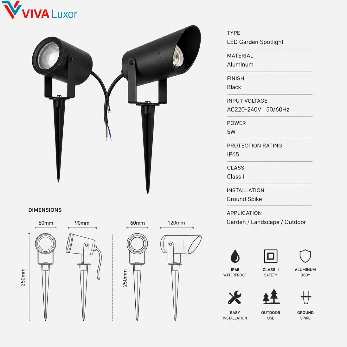 Caractéristiques du projecteur LED jardin à piquet 5W IP65