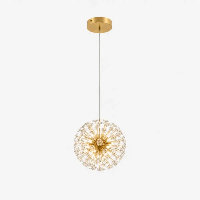 Suspension boule dorée effet cristal avec lumière décorative