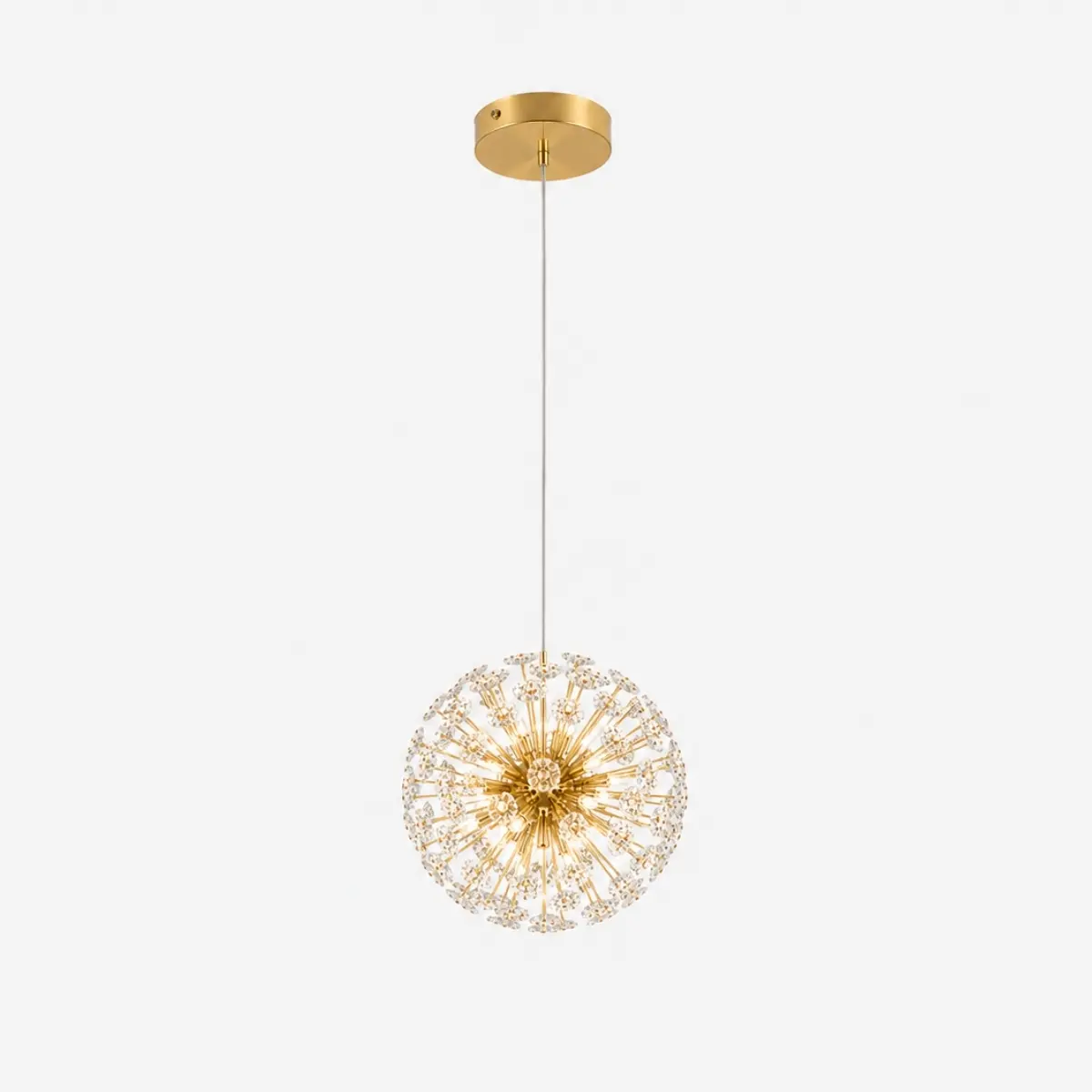 Suspension boule dorée effet cristal avec lumière décorative