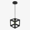 Suspension cube moderne noire en métal avec ampoule visible