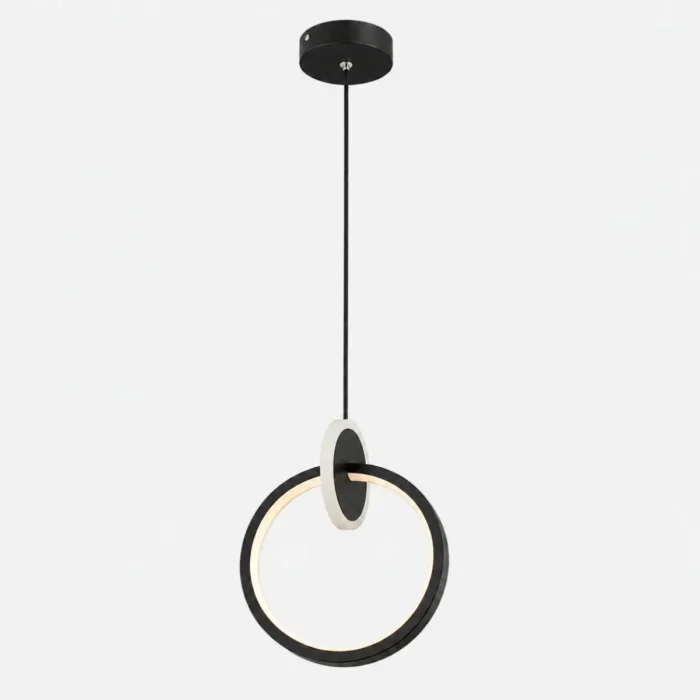 Suspension LED anneau moderne noire avec éclairage intégré
