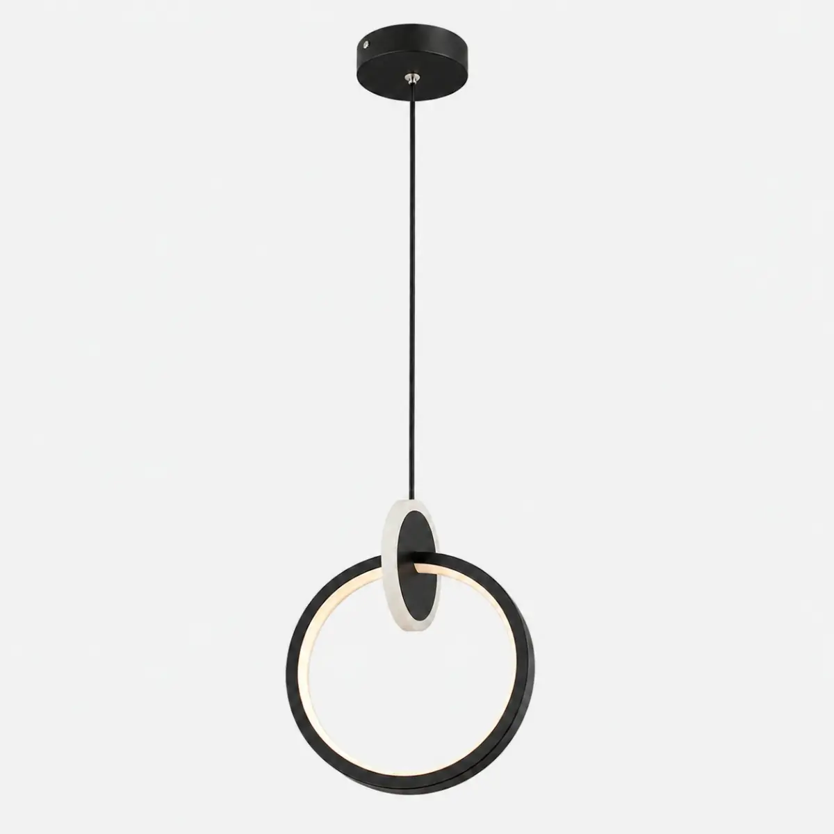 Suspension LED anneau moderne noire avec éclairage intégré