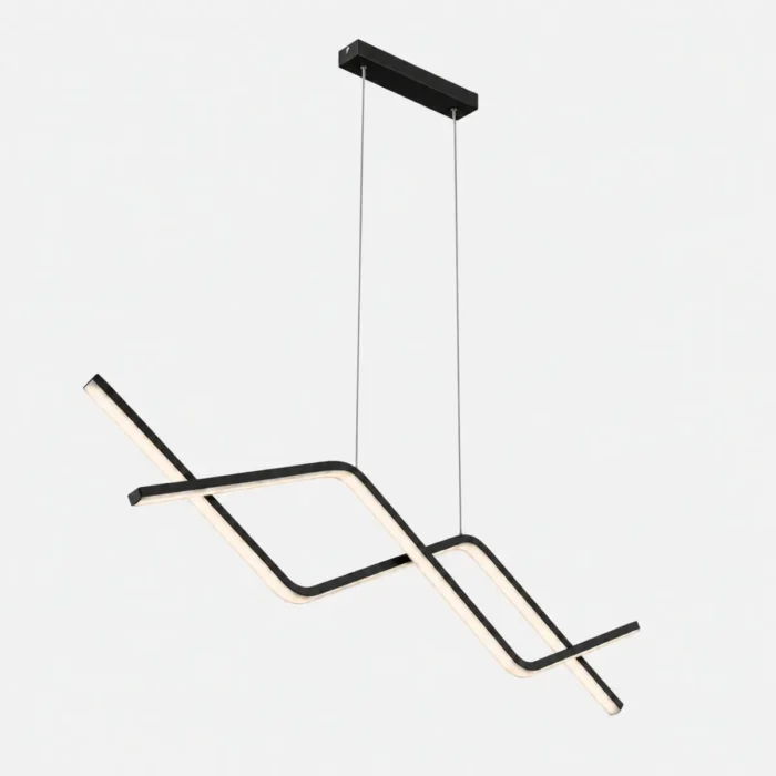 Suspension LED linéaire noire ondulée avec éclairage intégré