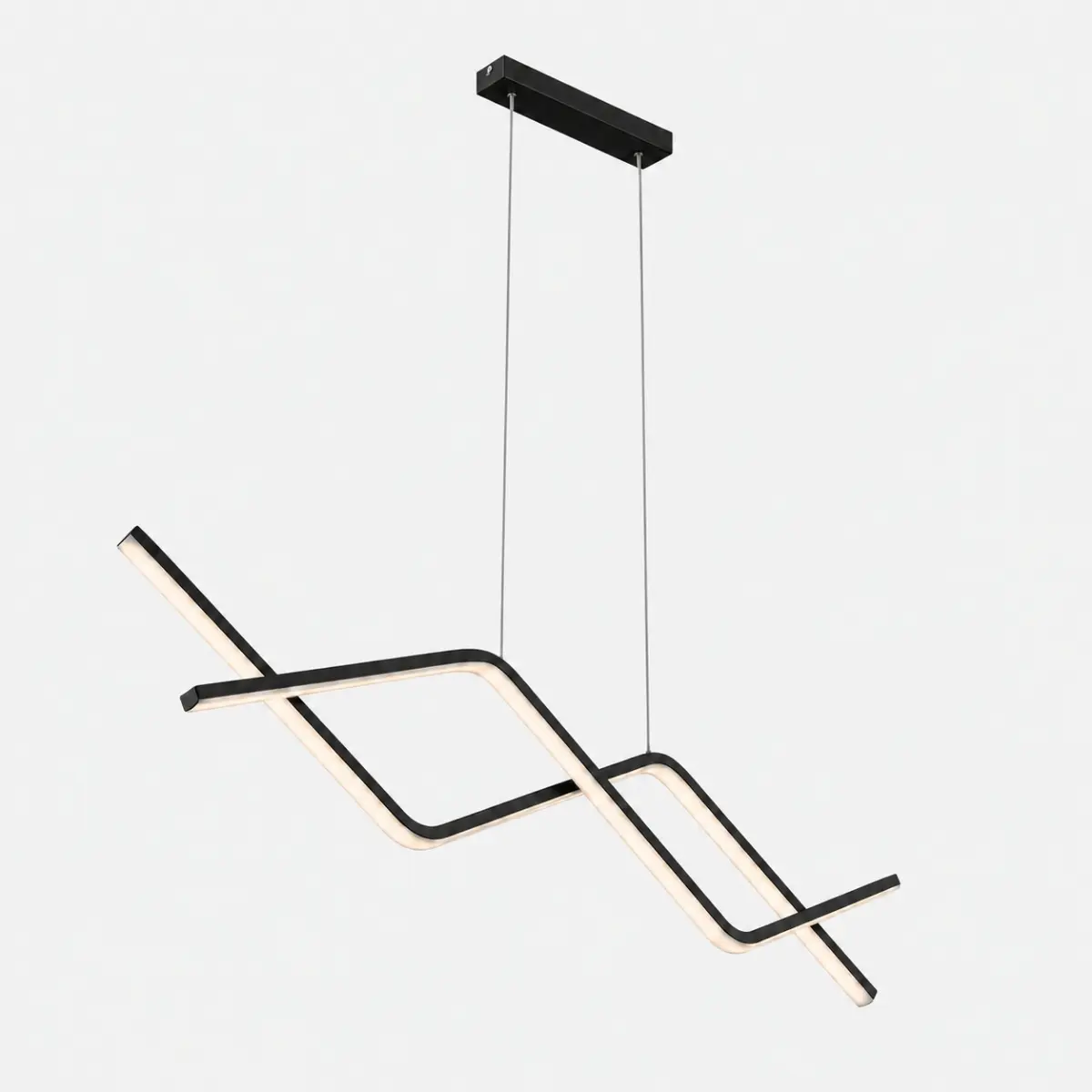 Suspension LED linéaire noire ondulée avec éclairage intégré