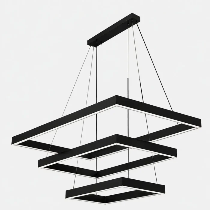 Suspension LED noire carrée avec carrés superposés design moderne