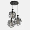 Suspension triple noire avec cages métalliques et verre fumé