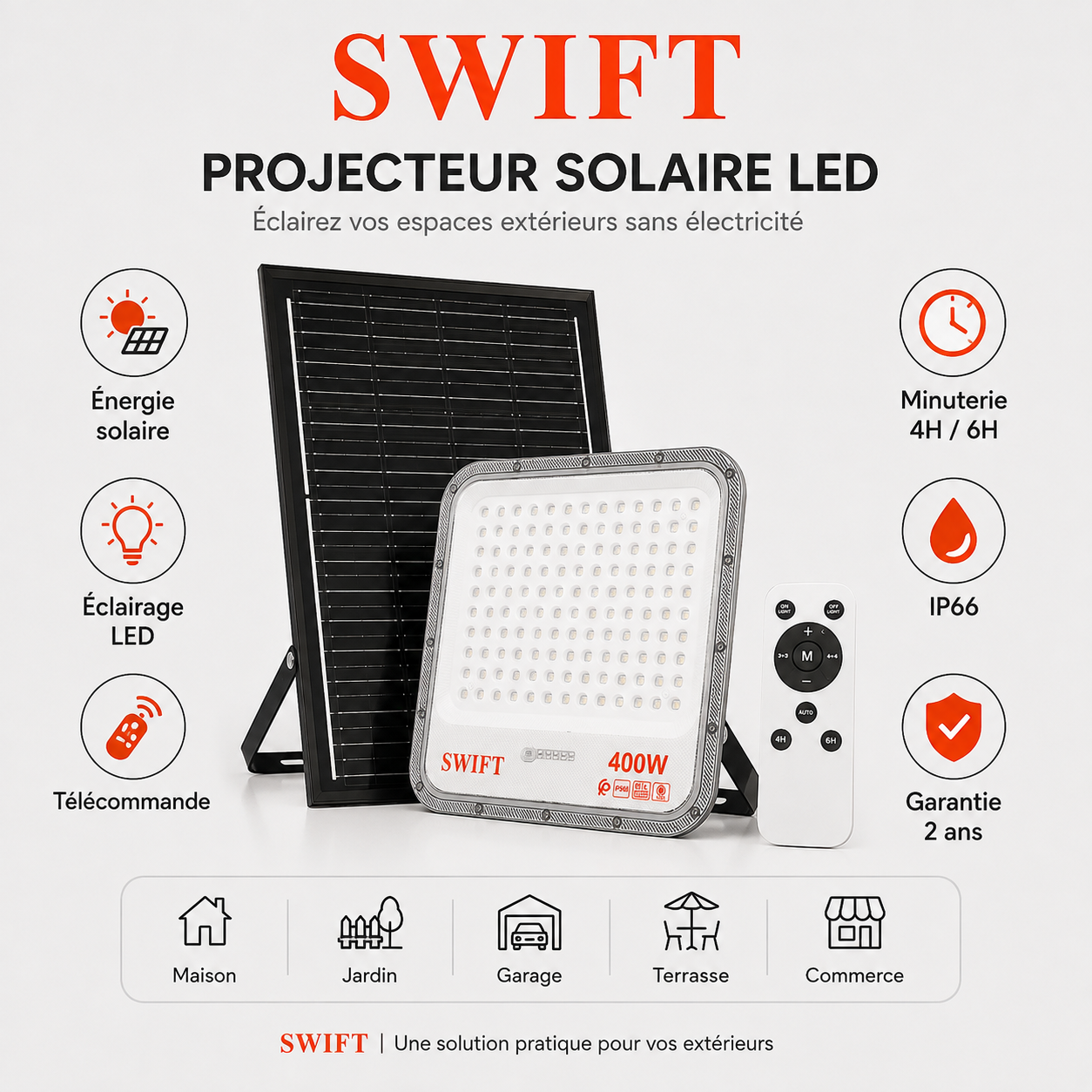 Projecteur Solaire LED SWIFT avec Télécommande – 100W à 400W – Image 3