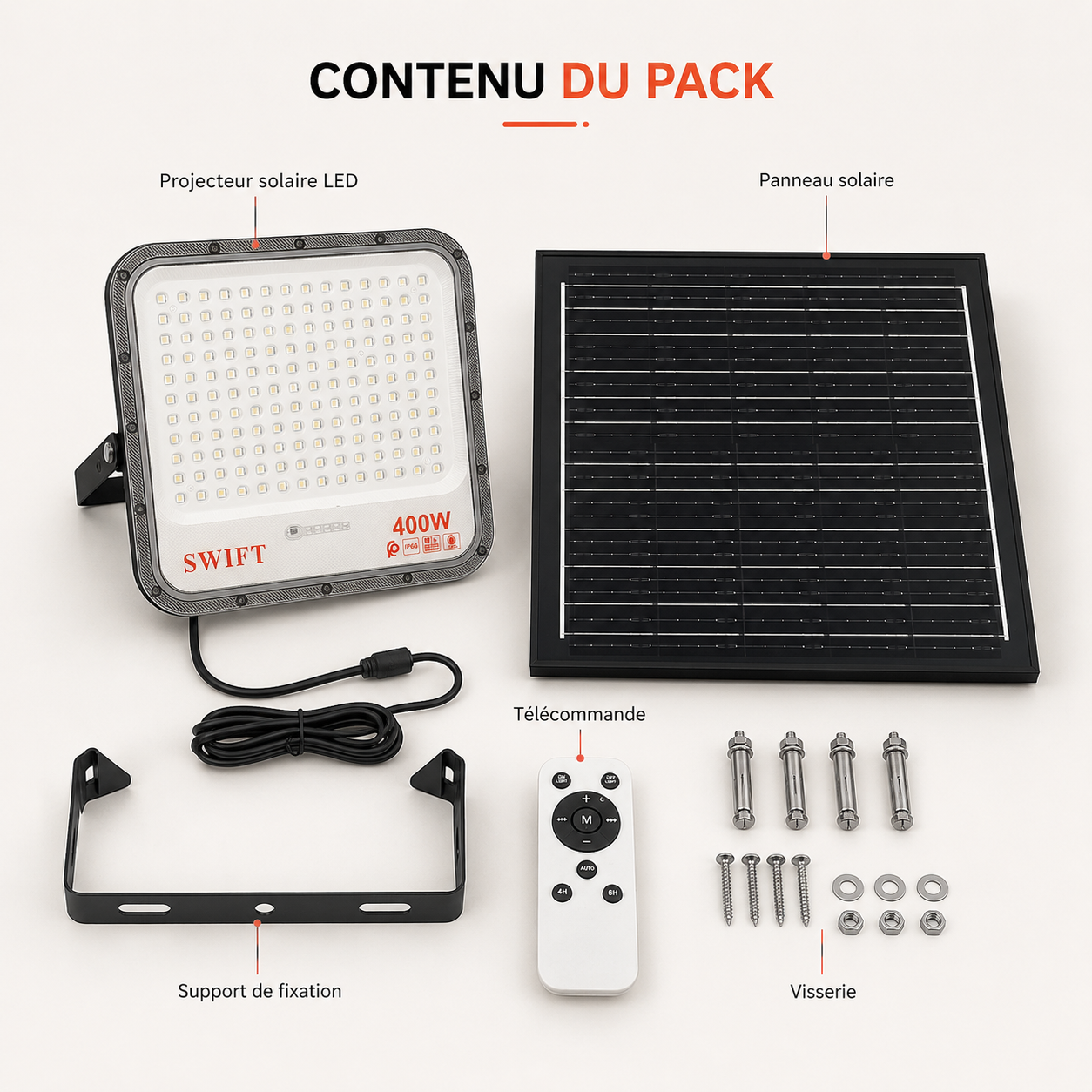 Projecteur Solaire LED SWIFT avec Télécommande – 100W à 400W – Image 4