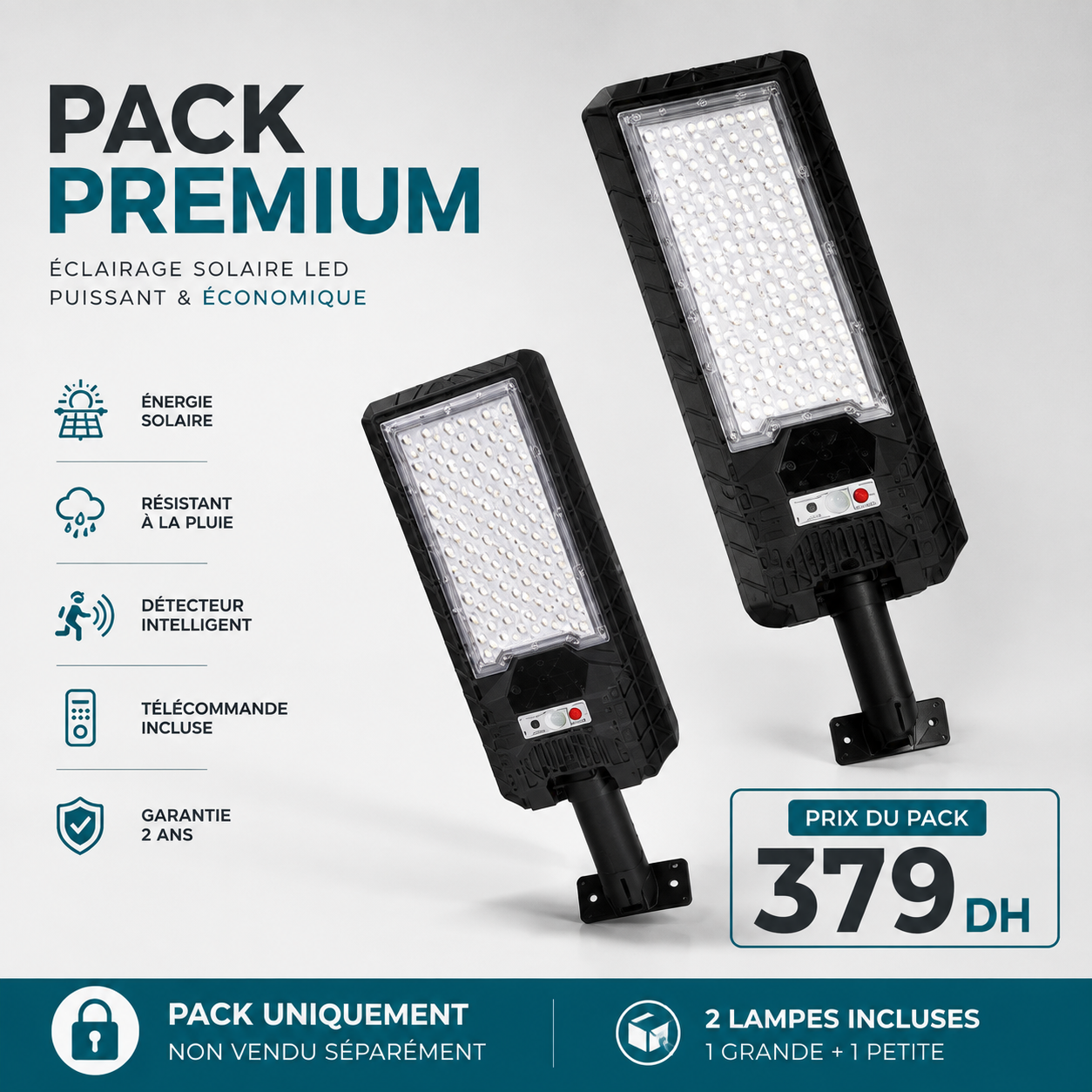 Pack de 2 Lampadaires Solaires LED avec Télécommande – Étanches IP65 – Image 4